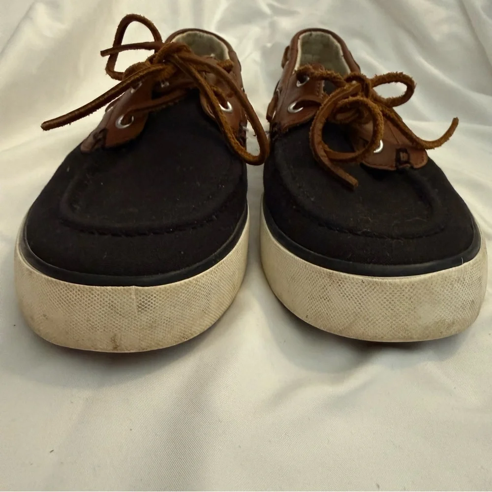 EUC Polo Ralph Lauren Rylander Black Canvas and Brown Leather Boat Shoe